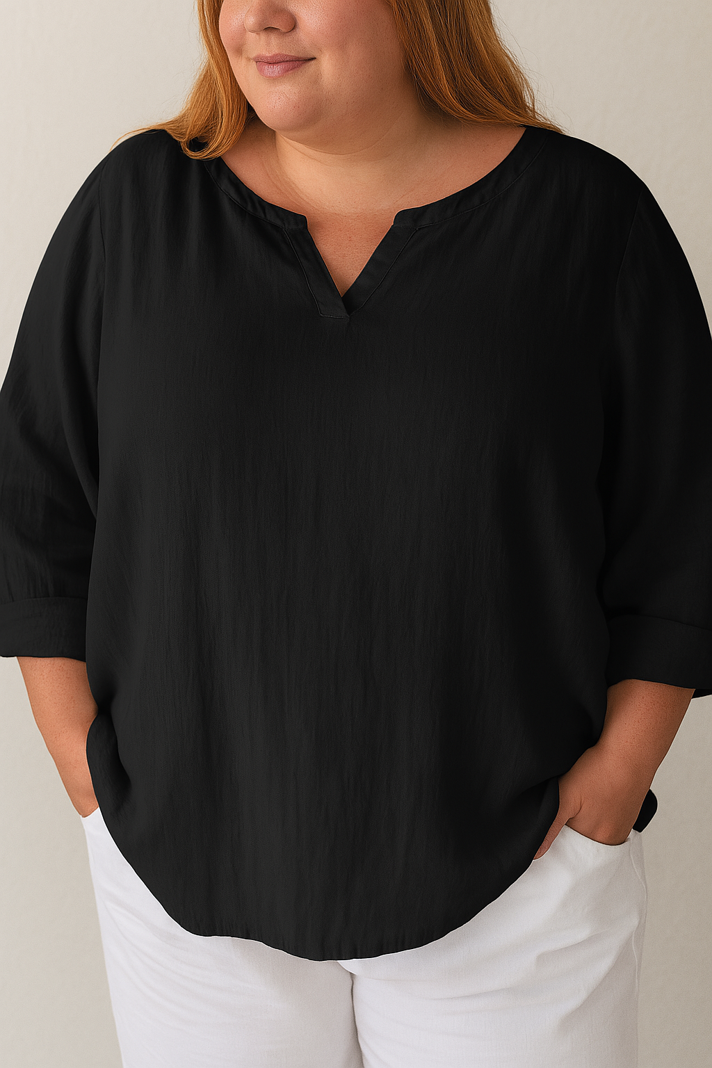 Elegant Cotton And Linen Women's V-neck Blouse, Loose, Long-sleeved