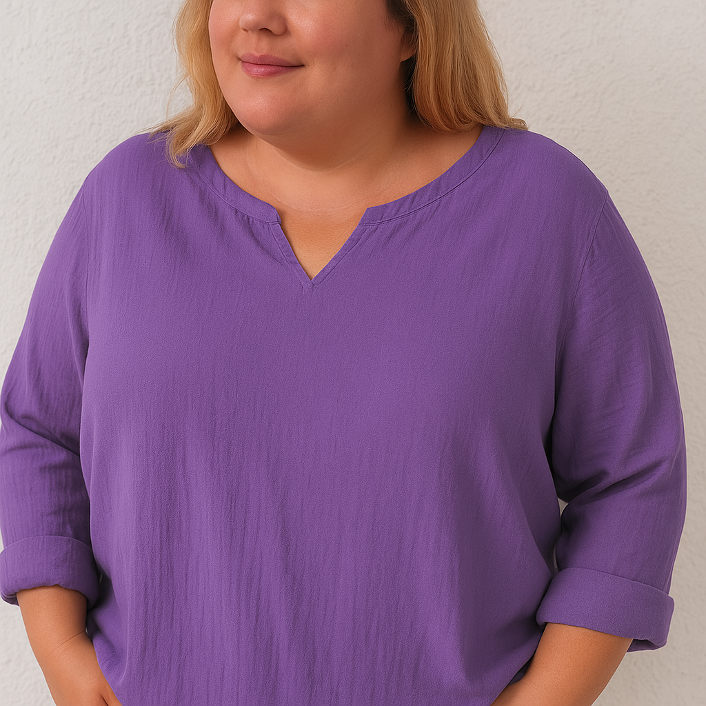 Elegant Cotton And Linen Women's V-neck Blouse, Loose, Long-sleeved