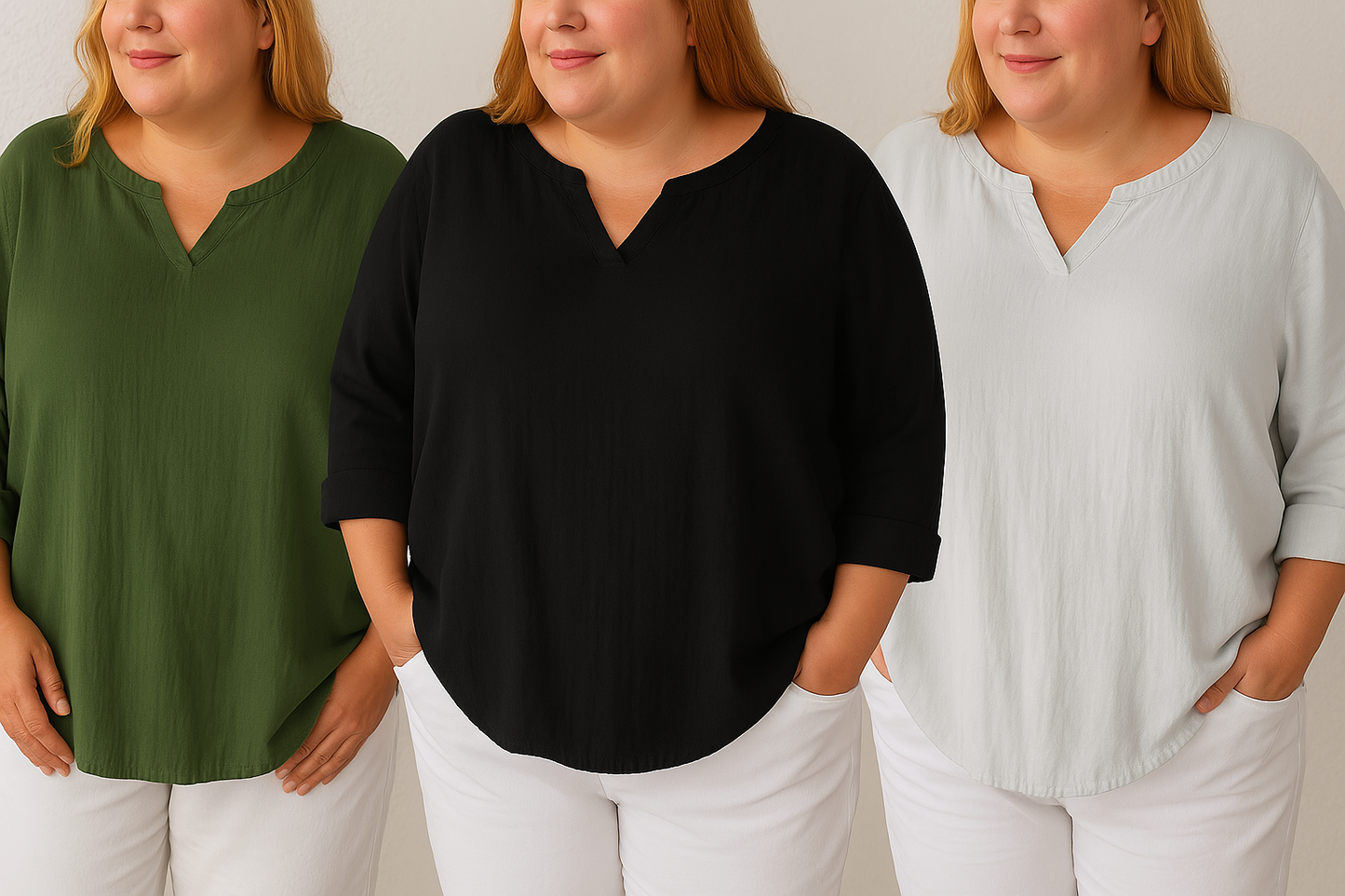 Elegant Cotton And Linen Women's V-neck Blouse, Loose, Long-sleeved