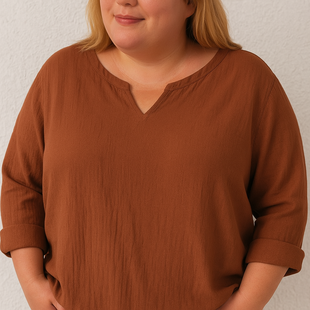 Elegant Cotton And Linen Women's V-neck Blouse, Loose, Long-sleeved